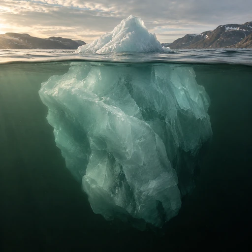 Eisberg mit sichtbarer Spitze und grösserem Teil unter Wasser als Metapher für bewusste und weniger bewusste Prozesse